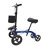 Tuffcare Smooth Seated Knee Scooter, Slow Propelled Steerable Mobility Knee Walker Crutches, Wheelchair Alternative with Dual Brakes, Fits Height of 5’2”-6’3” (Solid Rubber Tires, Cobalt Blue)