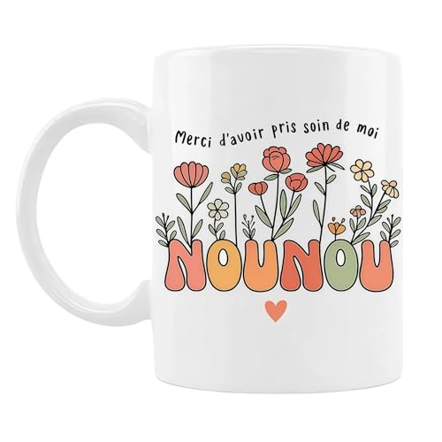 Cadeau Nounou La Nounou Pour Remerciement Fin D’Année Ou Anniversaire – Mug Merci Nounou Motif Floral Design Élégant Et Intemporel – Tasse Céramique Compatible...