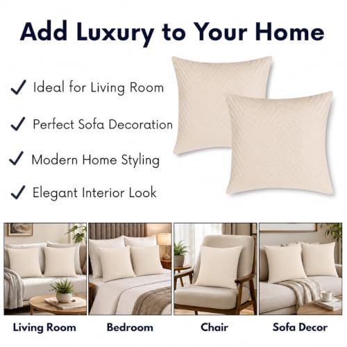 Image of RD TREND UltraSonic Microfiber Cushion Covers, 45 x 45 cm /18 x 18 inches, Set of 2, 250 TC,Back Zipper (Beige)