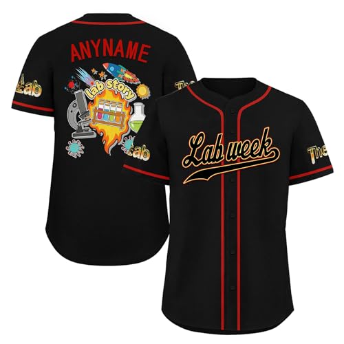 Lab Week Custom Baseball Jersey, Personalized Lab Story Softball Button Down Shirts for Science Party miniatura 1