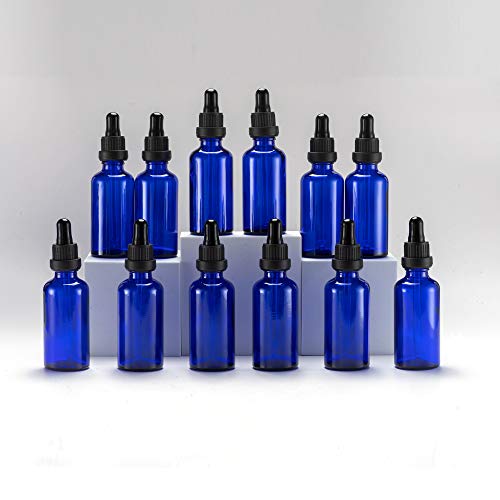 Yizhao Azul Frasco Cuentagotas Cristal 50ml, Botellas Cuentagotas con [Pipeta Cuentagotas Cristal], para Aceite Esencial, Masaje,Fragancia, Aromaterapia, Laboratorio - 12Pcs