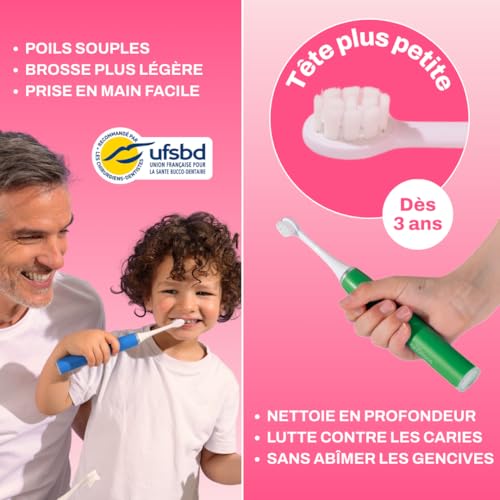 Brosse à dents électrique enfant sonique rose pour la routine du soir