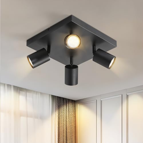 Homefire LED Deckenstrahler Deckenlampe Schwarz - 4 Flammig GU10 Deckenleuchte 350° Schwenkbar Strahler Spots Innen Deckenspot flurlampe für Wohnzimmer Küche Schlafzimmer Ohne Leuchtmittel