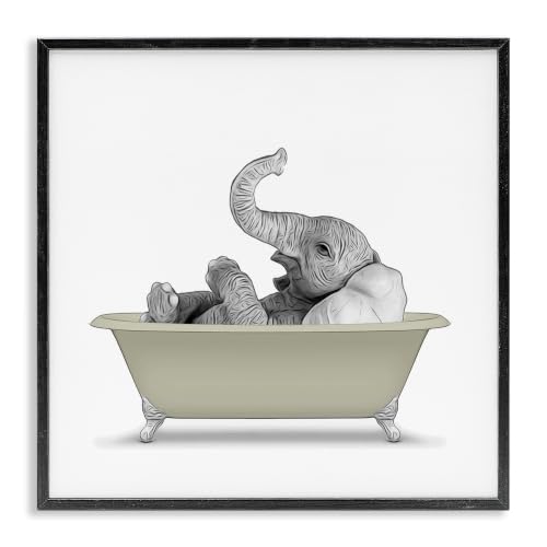 Monochromatic Elephant Bathtub, 12 x 12 Inch Framed Giclée Print