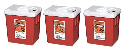TUIOOE Bulk Lot: 3 Biohazard Auto Drop Portable Phlebotomy Sharps Containers w/Dial Rotory Lid - 2 Quart