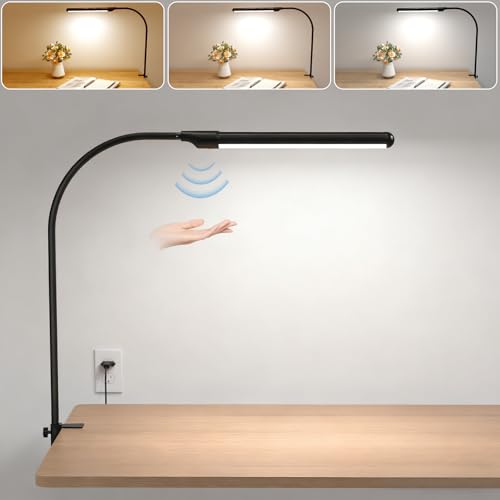 MYPLUS LED Desk lamp with Clamp, Hand Wave Control 5 Color and 10 Level Dimmable LED Clip on Lamp, Bright Table Lights for Home Office,Reading,Desktop Working - White MYPLUS LED Desk lamp with Clamp, Hand Wave Control 5 Color and 10 Level Dimmable LED Clip on Lamp, Bright Table Lights for Home Office,Reading,Desktop Working - White