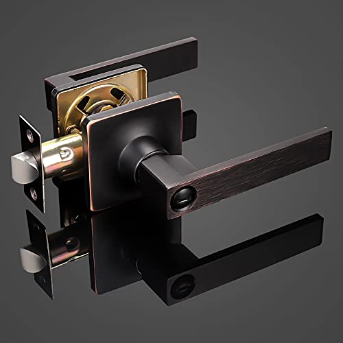 Gobekor 6 Pack Privacy Door Levers Interior Door Handles Square Oil Rubbed Bronze Lever Handles Keyless Straight Levers For Bedroom Bedroom #TOP1