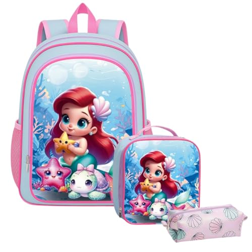 Mochila Escolar Infantil Menina Bolsa Feminina Kit com Lancheira Térmica e Estojo Reforçado