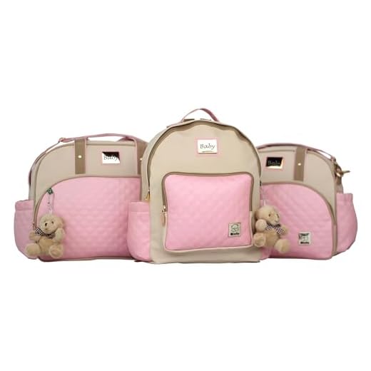 Kit Bolsas Maternidade Grande e Pequena Bebe + Mochila + trocador - Linha Elegance (Chiclete)