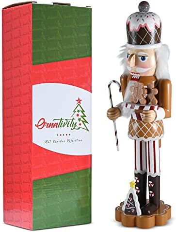 Ornativity Christmas Candyland Gingerbread Nutcracker – Wooden Nutcracker Candy Man with Candy Cane and Gingerbread Cookies in Hand Xmas Themed Holiday Nut Cracker Doll Figure Decorations