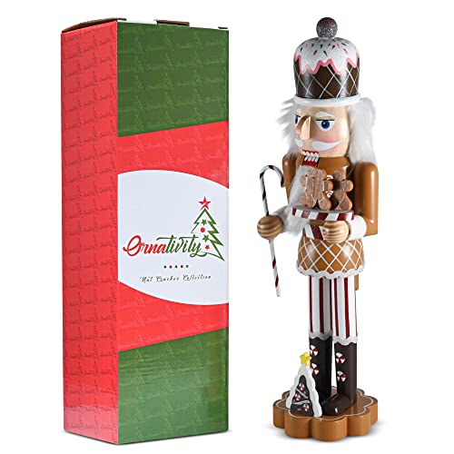 Ornativity Christmas Candyland Gingerbread Nutcracker – Wooden Nutcracker Candy Man with Candy Cane and Gingerbread Cookies in Hand Xmas Themed Holiday Nut Cracker Doll Figure Decorations