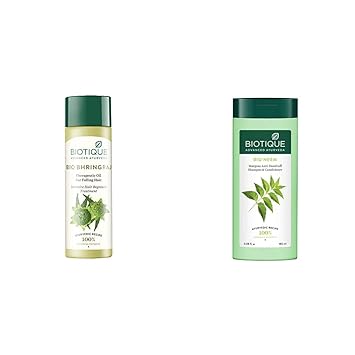 Biotique Bio Bhringraj Fresh Growth Therapeutic Oil, 120ml & Biotique Bio Neem Margosa Anti Dandruff Shampoo and Conditioner, 180ml