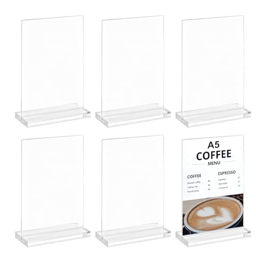 HFDONGL 6 Stück Tischaufsteller A5 Acryl Aufsteller Menükartenhalter Preisschilder Aufsteller A5 T-Ständer Tischkartenhalter für Büro Restaurant Cafe Shop Hochzeit
