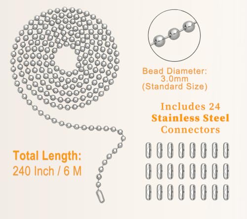 Image of 240 inch Ceiling Fan Pull Chain Extender - Stainless Steel Ball Chain