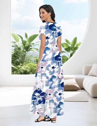 Image of Lacavocor Womens Short Sleeve Maxi Dresses Empire Waist Long Dress