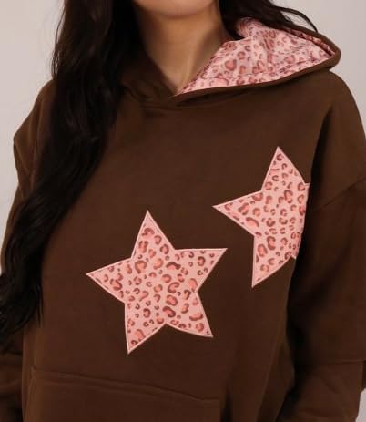 Chvity Womens Star Graphic Hoodies Oversized Y2k Leopard Print Hooded Sweatshirt Teen Girls Casual Cheetah Unisex Streetwear - Image 3