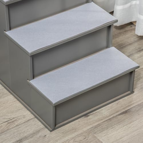 PawHut Haustiertreppe 4-stufige Hundetreppe Katzentreppe Einstiegshilfe mit Rutschfester Matte Haustierleiter für Auto Bett Sofa Grau 40 x 59 x 54,2 cm