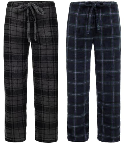 Alexander Del Rossa Men's 2-Pack Flannel Plaids Fleece Pajama Pants, Soft Plush Lounge PJ Bottoms for