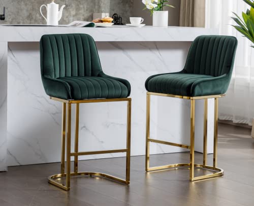 Ealson Modern Counter Height Bar Stools Set Of 2 Comfortable Velvet Upholstered Breakfast Barstools With Back And Gold Base Elegant Bar Chairs For Kitchen Island/Restaurant/Pub, Green #TOP4
