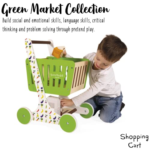 Janod Green Market Wooden Shopping Cart With 7 Accessories - Ages 18 Months+ - J06579 #TOP1