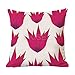DKISEE Taie d'oreiller en coton et lin - Fleurs fuchsia sur fond blanc - Housse de coussin décorative pour canapé, voiture, lit - 40,6 x 40,6 cm