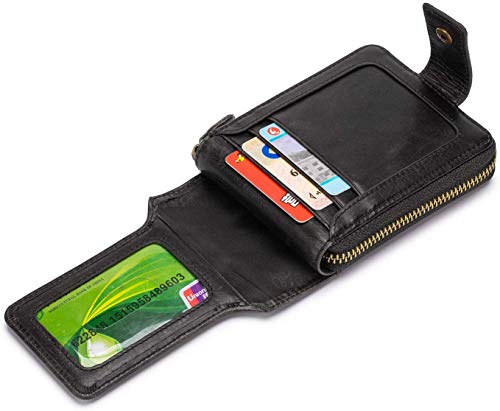Image of BAIGIO Genuine Leather Wallets for Men Multi Card Purse with Zipper Wallet Men RFID Blocking Coin Pocket (Black)