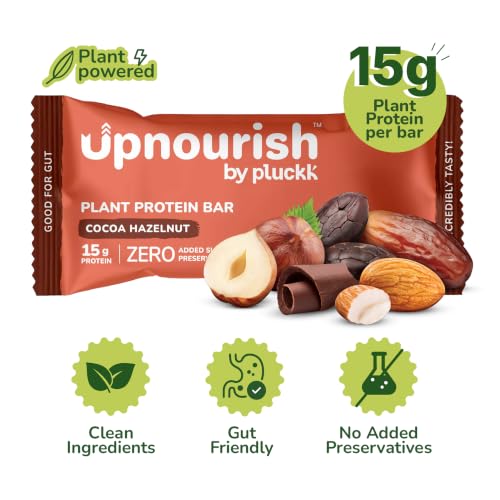Image of Upnourish by Pluckk | 15G Plant Protein Bar | Cocoa Hazelnut | No Preservative | No Added Sugar | Gut Friendly (Pack of 18) - 300G