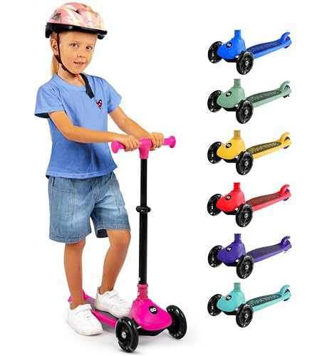 Serenelife Patinete 3 Ruedas para niños, Plegable, Luces LED en Las Ruedas, Manillar Ajustable, Freno Trasero de pie, Soporta hasta 50kgs
