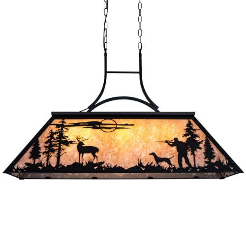 Wellmet Tiffany Pool Table Light, 3 Lights Rustic Deer Chandelier for Kitchen Island Cabin, Billiard Fixture Hanging Pendant Lamp for ' 8' 9' Table, Farmhouse Lighting or Country, Wild West Style