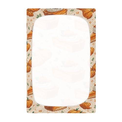 Image of Thanksgiving Fall Pumpkins Pies Crib Sheets Soft Breathable Fitted Baby Crib Sheets Mattress Cover for Girls Boys, 52 inch x 28 inch x 9 inch