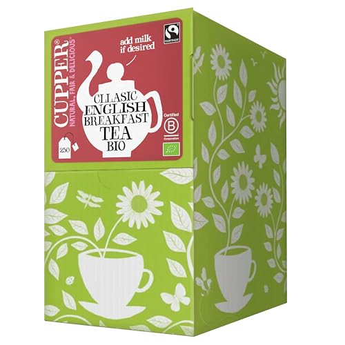 Cupper - Pack de 250 Bolsitas de Té Negro Ecológico English Breakfast - Apto para Veganos - Propiedades Estimulantes - Ayuda a Disminuir el Cansancio y la Fatiga