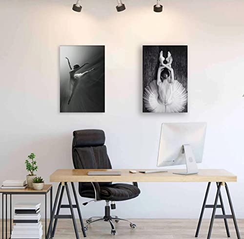 Geterich Ballerina Wall Art Elegant Ballet Dancer Portrait Black And White Dance Poster Decor For Room Canvas Prints Painting Home Bedroom Living Unframed 16X24Inx2 / 40X60Cmx2 #TOP5