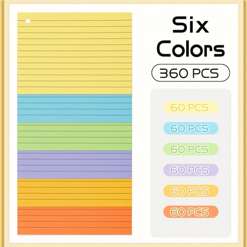 360 Stücke Karteikarten, A6 150g/m²Linierte Lernkarten mit Krafteinband und Loseblattring, Lernkarten in 6 Farben für Vokabel Lernen, Schule, Büro, Zuhause(14,8 x 10,5 cm)