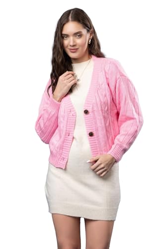 Image of Women Woolen V Neck Casual Wear Stylish 3 Button Cardigan Sweaters for Winter Season