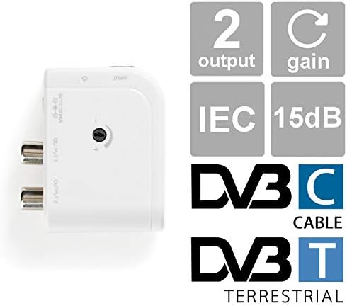 Ex-Pro 2 Way Output 15dB CATV Aerial Amplifier Signal Booster with Gain Control for Digital HD TV