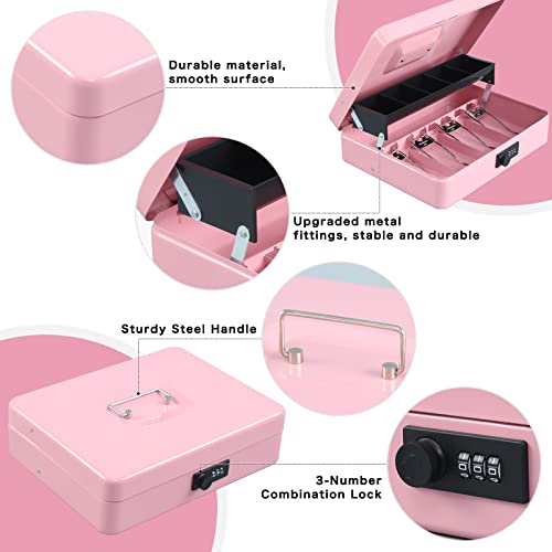 Image of xydled Cash Box with Combination Lock, Metal Money Safe Storage Box, Pink