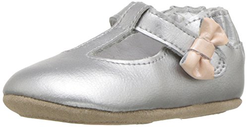 Robeez Baby-Girl s T-Strap Mary Jane-Mini Shoez Crib Shoe, Teagan Silver, 3-6 Months M US Infant