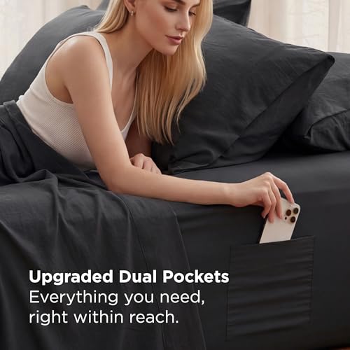 Image of Bedsure Full Size Bed Sheets, 6 Piece, Prewashed Ultra-Soft, 18-inch | Extra Deep Pocket, Breathable, Secure Fit, Hotel Luxury Bedding, Dual Side Pockets, Fade Resistant, For Air Mattress