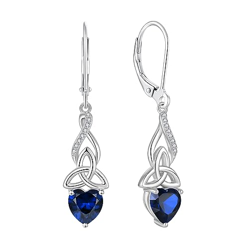 Infinity Celtic Knot Earrings for Women 925 Sterling Silver Dangle Drop Leverback Earirngs with Birthstone Irish Good Luck Jewelry Gifts for Her