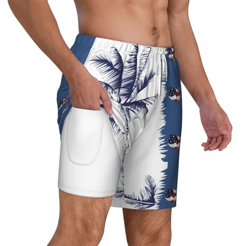 Mens Swim Trunks Beach Board Shorts with Compression Liner Quick Dry Swimsuit Swimming Bathing Suits with Pockets