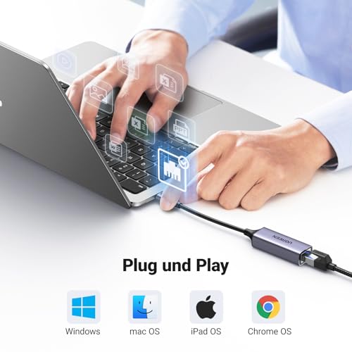 UGREEN USB C Ethernet Adapter 1000Mbps, Thunderbolt USB C LAN Adapter Netzwerkadapter Kompatibel mit iPhone 17, iPad Pro/Air, MacBook Pro/Air, Galaxy S25, Steam Deck (Grau-Type C)