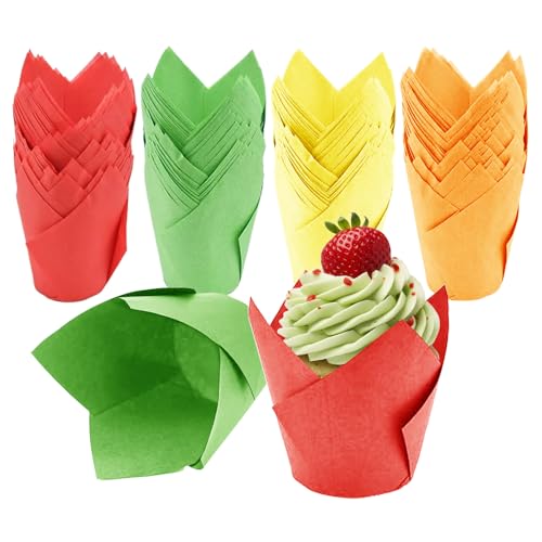 Tulpen Muffinförmchen aus Papier, 200 Stück Cupcake Backbecher Wrapper für Party, Hochzeit, Geburtstag