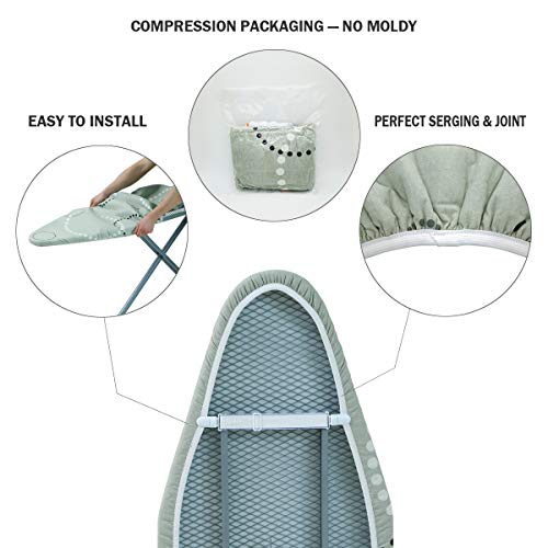 Ironing Board Cover and Pad Standard Size 15\" x 54\",Elastic Edges and 4 Adjustable Fasteners Make 3 Layer Padded Ironing Board Cover Surface Smoother,1 Large Protective Scorch Mesh Cloth(Grey)