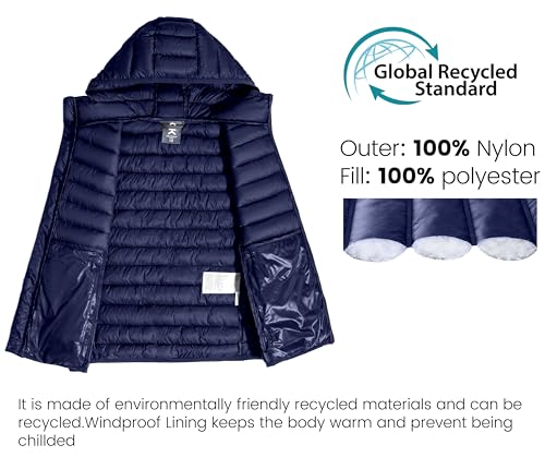 Image of Little Donkey Andy Boys Winter Puffer Vest Packable Lightweight Faux Down Hooded Sleeveless Jacket 6-14 Years
