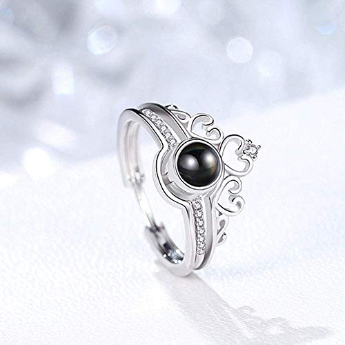 ZYLL 925 Sterling Silber Love Crown Projektionsring, 100 Sprachen Ich Liebe Dich 520 Two in One Ring,Silber Cover