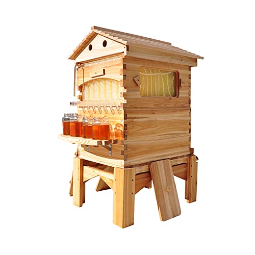BeeHoneyFlow Hive Beehive with Stand Cedar Wood Hive Box with 7 Auto Super Frames and Bamboo Queen Excluder Beekeeping Hive Kit