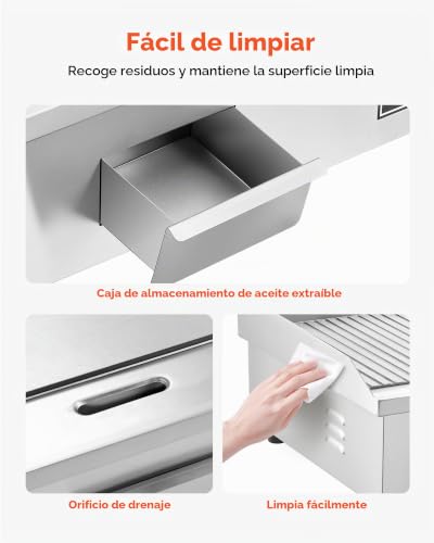 Miniatura 6 de Vevor Plancha Eléctrica 4400 W 725 X 400 Mm, Control De Temperatura 50 A 300 C, Parrilla De Encimera De Acero Inoxidable Con Superficie Plana, 4 Almohadillas Para Los Pies, Para Carne Y Panqueques
