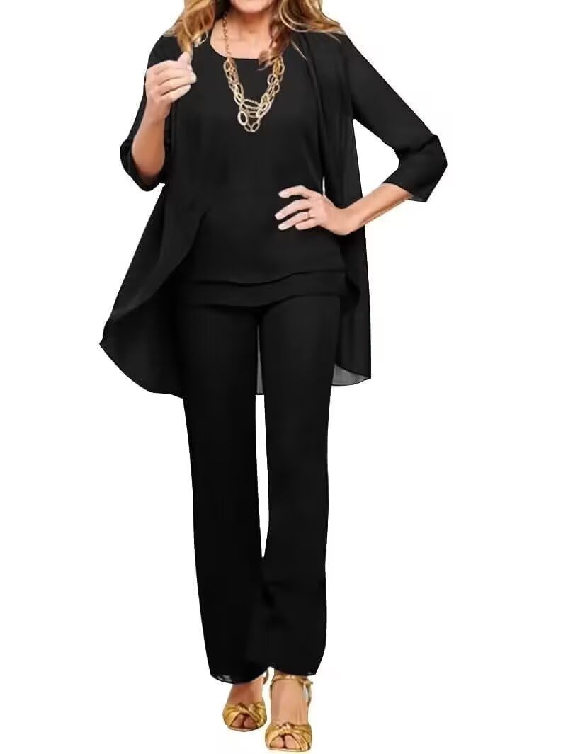 3 Pieces Mother of The Bride Pant Suits for Wedding Chiffon Pant Suits for Women Dressy Cocktail Pantsuit
