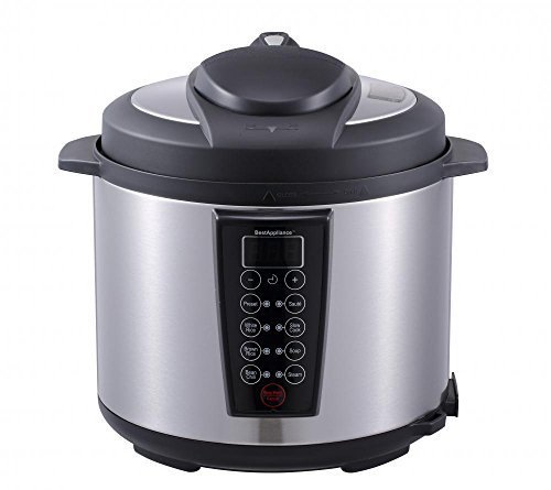Black 1000-Watt 6-Quart Electric Pressure Cooker Brushed Stainless and Matte by BestApplince by BestApplince