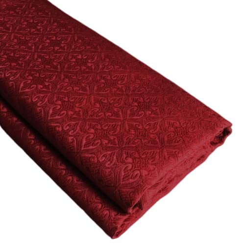 Tissu brocart jacquard imitation soie rouge vin effet satiné 0,9 m